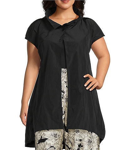 Bryn Walker Plus Gael Memory Crunch Mandarin Collar Cap Sleeve A-Line Vest