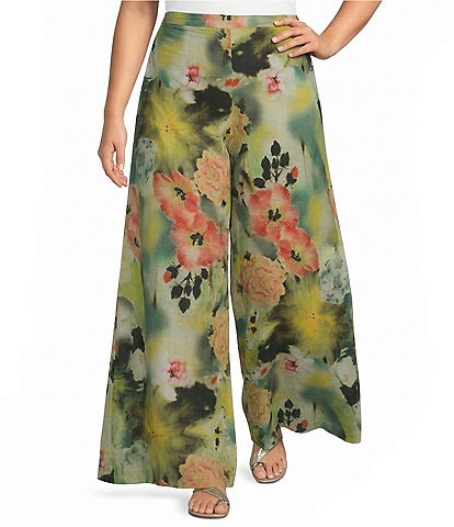 Bryn Walker Plus Giardino Flat Front Elastic Back Wide Leg Full Pants