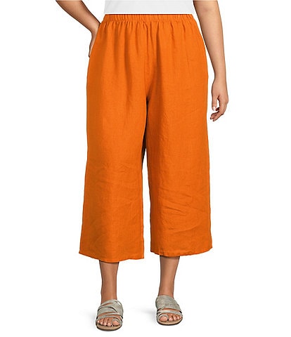 Bryn Walker Plus Light Linen Elastic Waist Wide Leg Pants