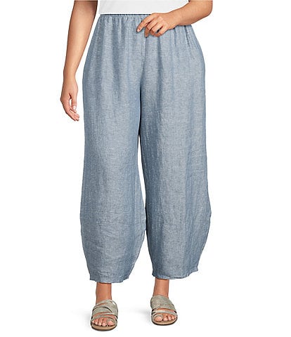 Bryn Walker Plus Oliver Cross-Dyed Linen Elastic Waist Lantern Pull-On Pants