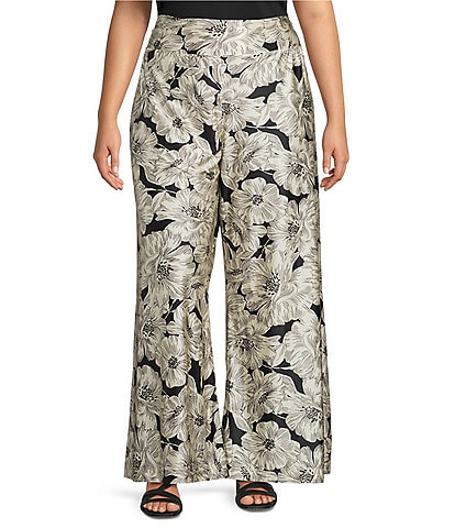 Bryn Walker Plus Osca Biachi Neri Knit Flat Front Wide Leg Pull-On Pants