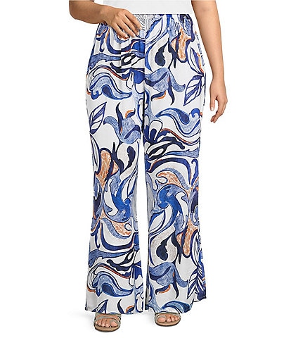 Bryn Walker Plus Osca Printed Elastic Waist Wide Leg Pull-On Pants