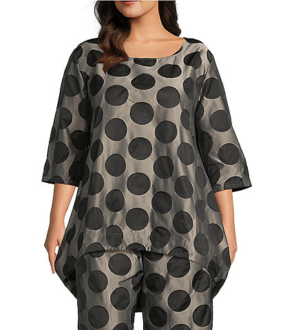 Bryn Walker Plus Size Amis Memory Crunch Jacquard Dotted Print Round Neck 3/4 Sleeve Tunic