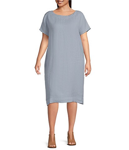 Bryn Walker Plus Size Ansley Light Linen Round Neck Short Sleeve Waistless Dress