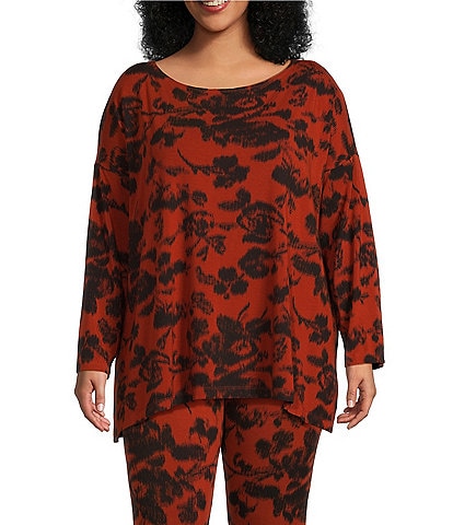 Bryn Walker Plus Size Bex Floral Print Boat Neck Long Sleeve Top