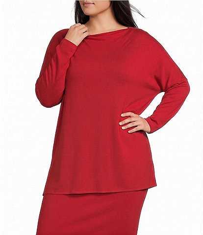 Bryn Walker Plus Size Dimitri Grey French Terry Draped Neck Long Dolman Sleeve Oversized Tunic