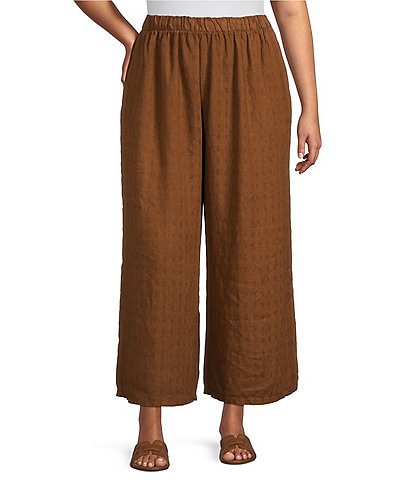 Bryn Walker Plus Size Flood Linen Wide-Leg Pocketed Pull-On Coordinating Cropped Pants
