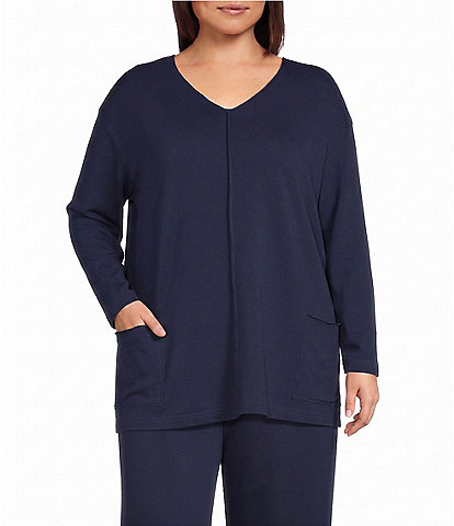Bryn Walker Plus Size French Terry Bamboo V-Neck Long Sleeve Oversized Sunday Coordinating Tunic