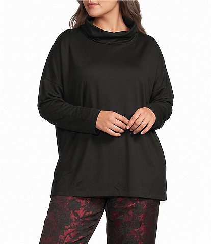 Bryn Walker Plus Size Helga Ponti Knit Cowl Neck Long Dolman Sleeve Oversized Tunic