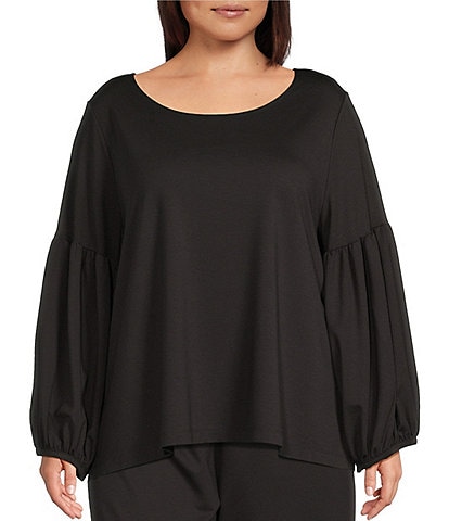 Bryn Walker Plus Size Knit Round Neck Long Sleeve Oversized Coordinating Lantern Shirt