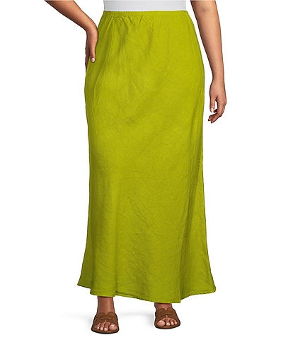 Bryn Walker Plus Size Long Bias Elastic Waist Coordinating A-Line Pull-On Skirt