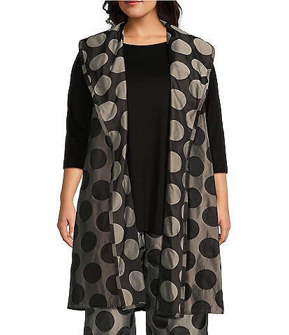 Bryn Walker Plus Size Marceline Memory Crunch Jacquard Dot Print Shawl Collar Sleeveless A-Line Vest