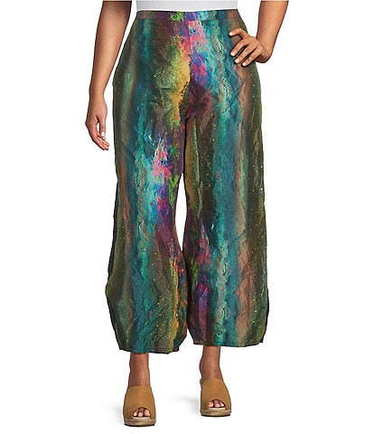 Bryn Walker Plus Size Medina Taffeta Nebulosa Abstract Print Oversized Lantern Ankle Pull-On Coordinating Pants