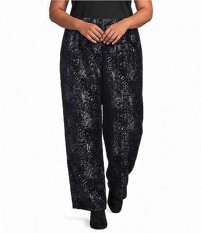 Bryn Walker Plus Size Medina Velvet Chenille Printed Wide Leg Coordinating Pull-On Pants