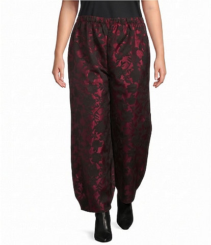 Bryn Walker Plus Size Medina Wool-Blend Floral Wide Leg Pull-On Lantern Pants