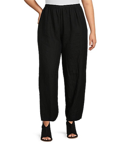 Calvin Klein Plus Size Linen Wideleg Drawstring Pants in Black