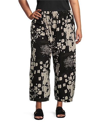 Bryn Walker Plus Size Organic Cotton Poplin Printed Wide-Leg Cropped Pull-On Pants