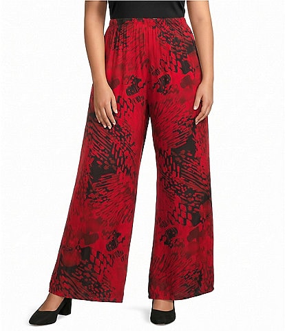 Bryn Walker Plus Size Osca Satin Woven Encanto Print Wide Leg Pull-On Coordinating Pants