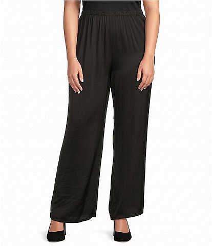 Bryn Walker Plus Size Osca Satin Woven Wide Leg Relaxed Pull-On Pants