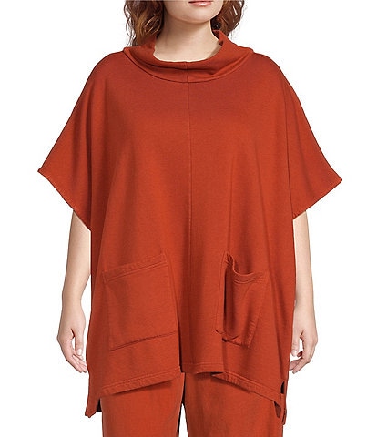 Bryn Walker Plus Size Pip Bamboo Fleece Mock Neck Cap Sleeve Oversized Poncho