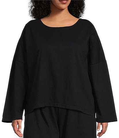 Bryn Walker Plus Size Play Cotton Jersey Crew Neck Long Sleeve Oversized Coordinating Top