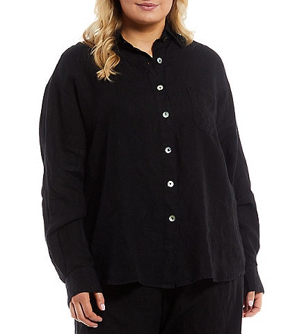 Bryn Walker Plus Size Point Collar Long Sleeve Coordinating Boyfriend Shirt