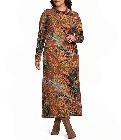 Bryn Walker Plus Size Robin Encanto Print Mock Neck Long Sleeve Dress