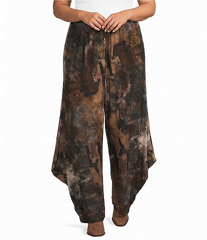 Bryn Walker Plus Size Seamus Jersey Knit Abstract Relaxed Draped Side Peaks Pull-On Ankle Coordinating Pants