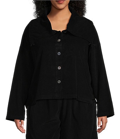 Bryn Walker Plus Size Wide Collared Long Sleeve Adjustable Ties Button Front Corduroy Jacket