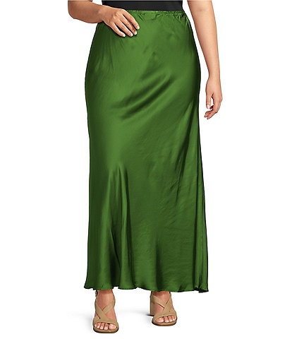 Bryn Walker Plus Viscose Satin Elastic Waist A-Line Bias Skirt