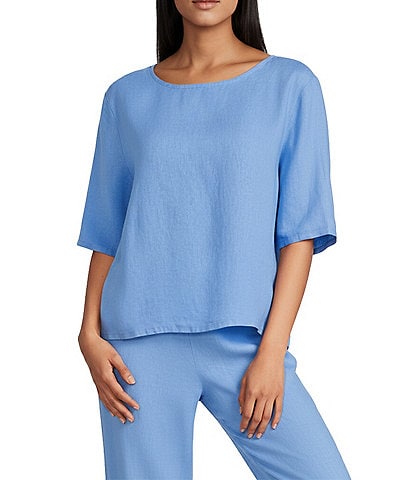 Bryn Walker Simon Coordinating Light Linen Round Neck Short Sleeve Shirt