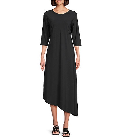 Bryn Walker Sydney Microfiber Jersey Round Neck Elbow Sleeve Asymmetrical Hem Dress