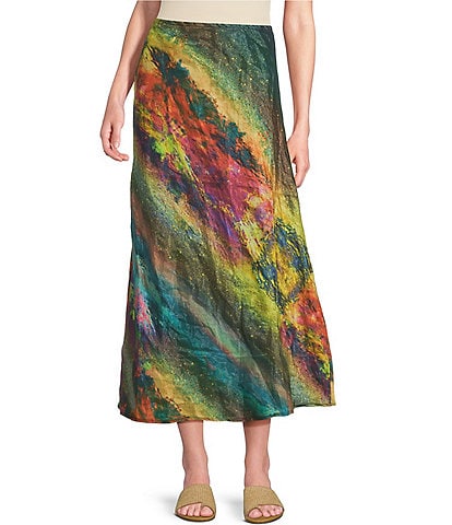 Bryn Walker Taffeta Nebulosa Print Pull-On A-Line Bias Coordinating Skirt