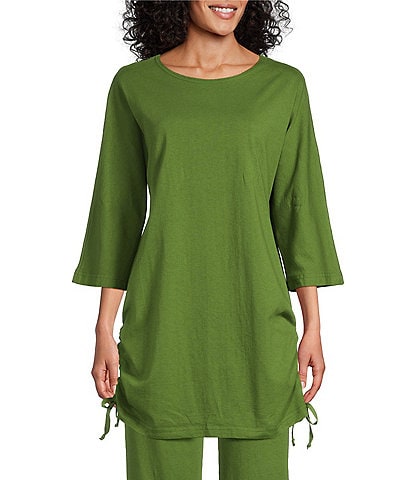 Bryn Walker Vanya Cotton Jersey Round Neck 3/4 Sleeve Tie Ruched Tunic