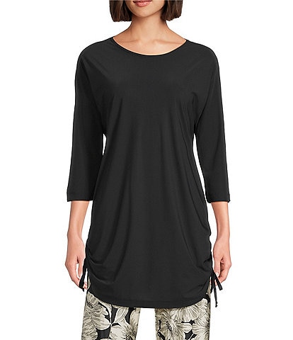 Bryn Walker Vanya Microfiber Jersey Round Neck 3/4 Sleeve Ruched Side Tunic