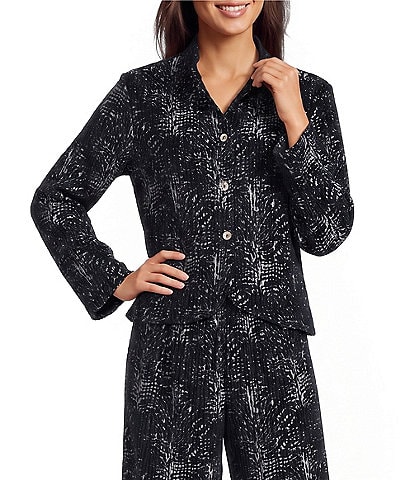 Bryn Walker Velvet Chenille Printed Mandarin Collar Long Sleeve Button-Front Coordinating Crop Jacket