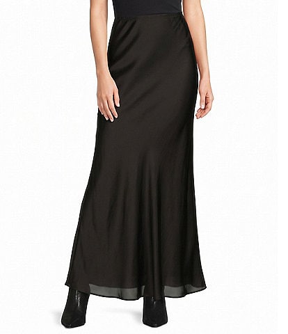 Bryn Walker Viscose Satin A-Line Bias Pull-On Long Skirt