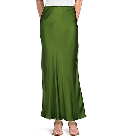 Bryn Walker Viscose Satin Elastic Waist A-Line Bias Skirt