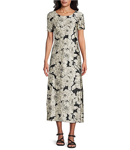 Bryn Walker Wesley Bianchi Neri Foiri Knit Crew Neck Short Sleeve Dress