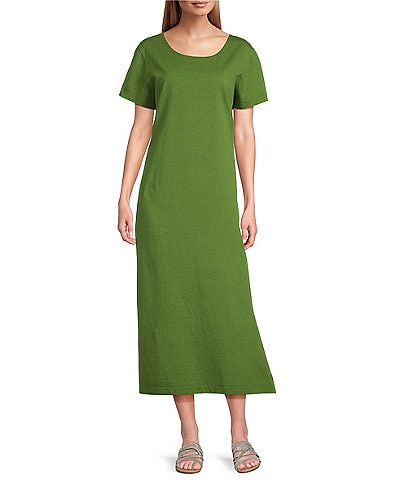 Bryn Walker Wesley Jersey Knit Crew Neck Short Sleeve A-Line Midi Dress
