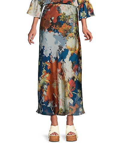 Bryn Walker Woven Fiori Print A-Line Bias Pull-On Coordinating Skirt