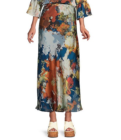 Bryn Walker Woven Fiori Print A-Line Bias Pull-On Coordinating Skirt