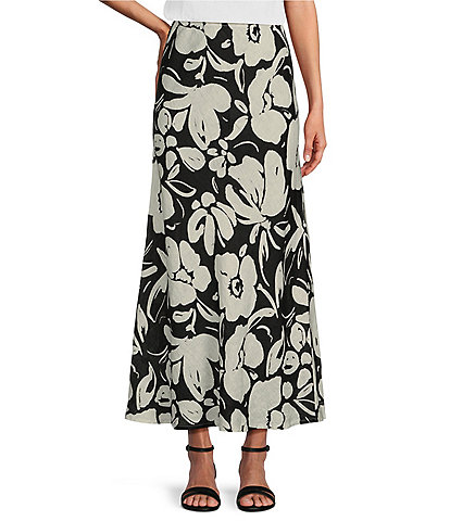 Bryn Walker Woven Floral A-Line Pull-On Bias Long Skirt