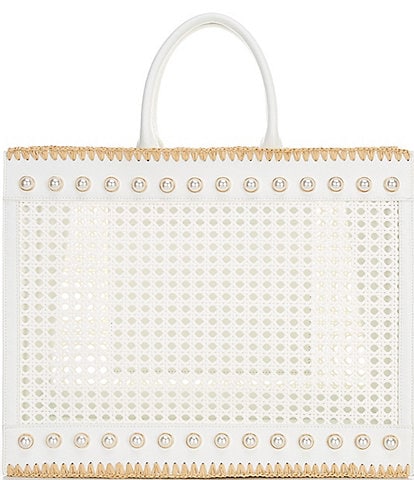 Btb Los Angeles Woven Caned Leather Ellie Large Pearl Tote Bag