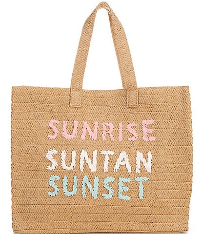 Btb Los Angeles Sunrise Sunset Pastel Letters Straw Beach Tote Bag