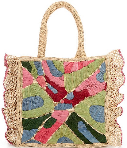 Btb Los Angeles Sydney Embroidered Raffia Tote Bag