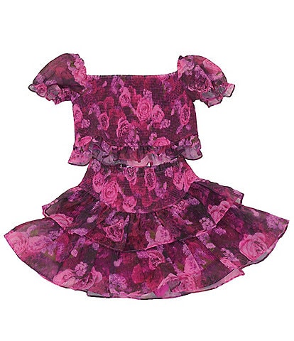 BuddyLove Big Girls 7-14 Blair Floral Print Puff Sleeve Crop Top & Ruffle Skirt Set