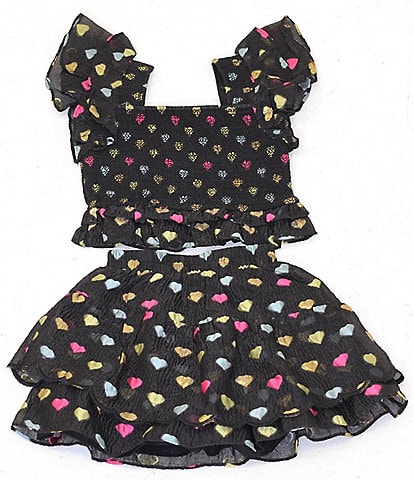 BuddyLove Big Girls 7-14 Tyler Butterfly Sleeve Heart Print Smocked Top & Skirt Set