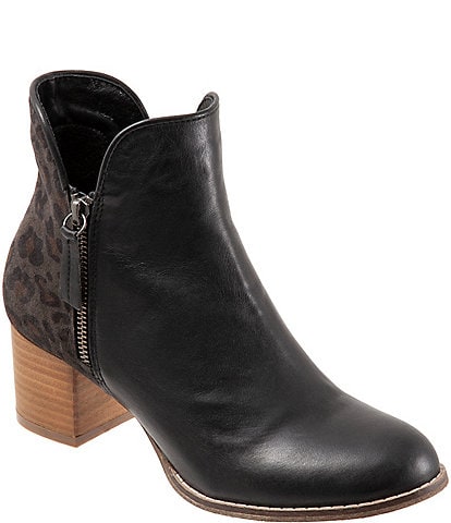 Bueno Jenna Leather Leopard Print Accent Dual Zipper Booties