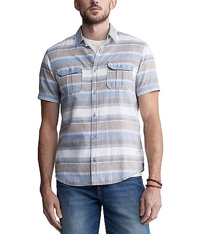 Buffalo David Bitton Sodhi Short Sleeve Stripe Pattern Button Down Shirt